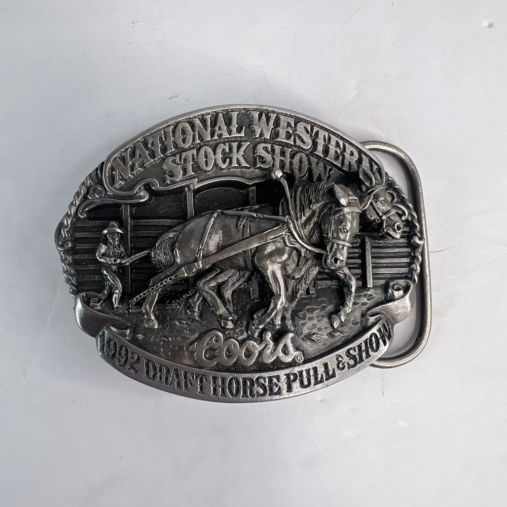 VTG Coors Beer National Western Stock Show Belt Buckle 1992 Draft Horse Ltd Ed